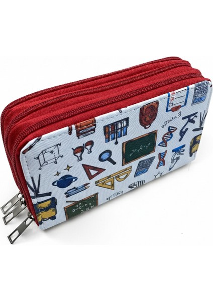 Üç Gözlü Lastikli Kalemlik Okul Eşyaları Beyaz