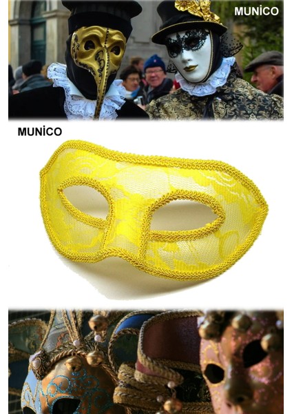 Sarı Dantel Tül Parti Maskesi Venedik Stil Standart Ölçü | Maskeli Balo ve Özel Davetler Için