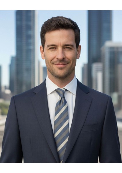 Lacivert Gri Beyaz Kalın Çizgili 8 Cm Genişliğinde Kravat