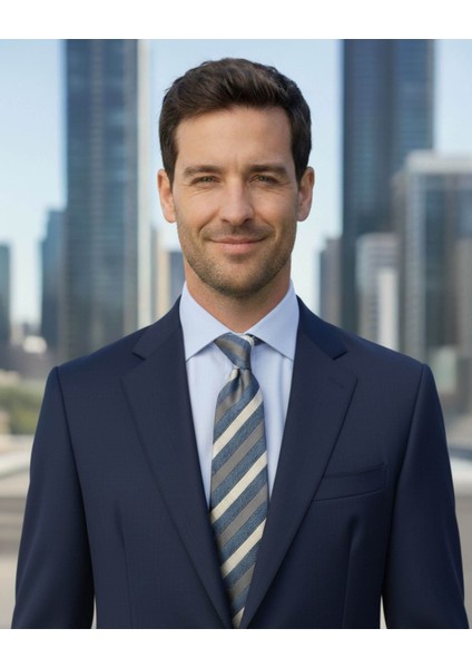 Lacivert Gri Beyaz Kalın Çizgili 8 Cm Genişliğinde Kravat modelleri