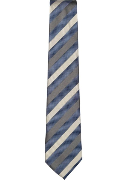 Lacivert Gri Beyaz Kalın Çizgili 8 Cm Genişliğinde Kravat indirimleri