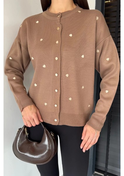 Kadın Kalp Nakışlı Triko Hırka (S-M-L Uyumludur) P-00018885 fiyatları