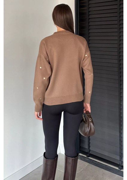 Kadın Kalp Nakışlı Triko Hırka (S-M-L Uyumludur) P-00018885 fırsatları