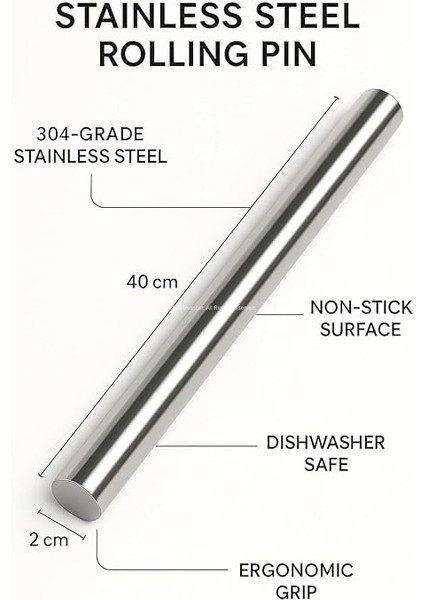 40 cm 304 Paslanmaz Çelik Oklava Ergonomik Merdane Yapışmaz Yüzeyli Hamur Açma Aparatı Pizza Kurabiye Gözleme Makarna Için Profesyonel Mutfak Aracı fırsatları
