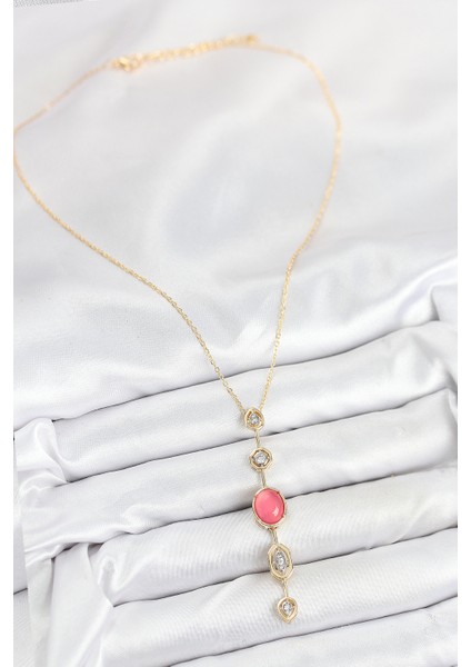 Pirinç Zincir Pembe Gold Renk Zirkon Taşlı Y Kolye - Lisinya fiyatları