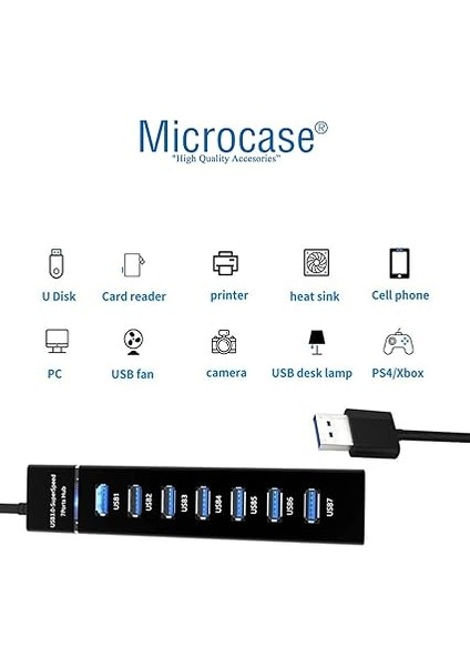 USB 3.0 Super Speed 7 Port 5 Gbps USB Çoklayıcı Hub 30 cm Model No: AL2695 - Siyah fiyatları
