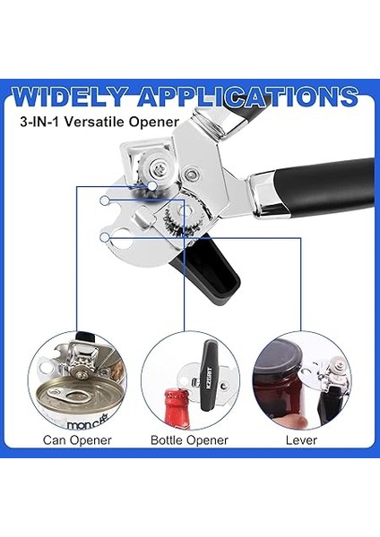 Manuel Konserve Açacağı, Gıdaya Uygun Paslanmaz Çelik, Pürüzsüz Kenar, Teneke Kapak Kavanoz Şişe Kapağı Açacakları Kaymaz Saplı ve Artrit Yaşlılar Için Ergonomik Dönüş Topuzu (Siyah) fırsatları