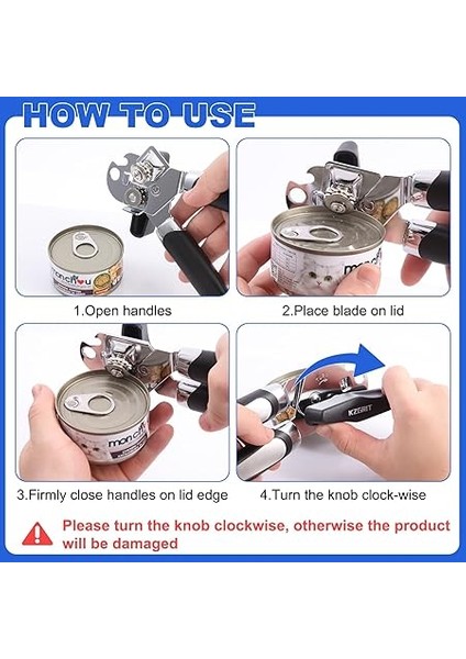 Manuel Konserve Açacağı, Gıdaya Uygun Paslanmaz Çelik, Pürüzsüz Kenar, Teneke Kapak Kavanoz Şişe Kapağı Açacakları Kaymaz Saplı ve Artrit Yaşlılar Için Ergonomik Dönüş Topuzu (Siyah) indirimleri