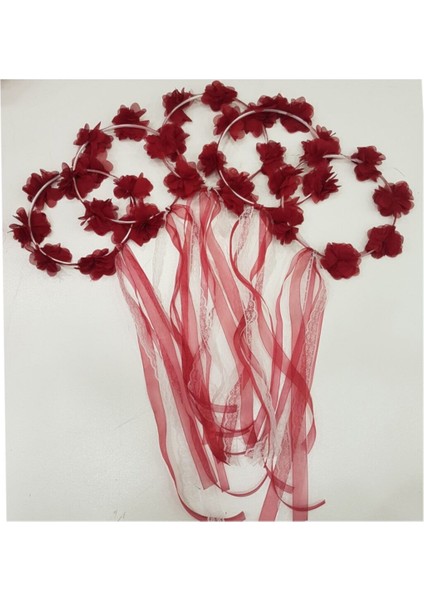 5li Yuvarlak Nedime Tacı Lazer Kesim Çiçekli Kına Nedime Tacı Kırmızı NOCOLOR-AB2AACBD fiyatları