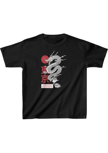 Unisex Çocuk Baskılı T-Shirt - Siyah