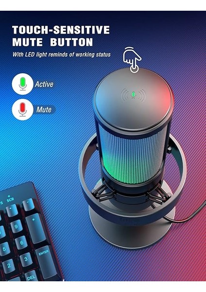 USB Mikrofonu, Ampligame Oyun Bilgisayarı Masaüstü Kondansatör, Rgb Mikrofon, Mac/bilgisayar/ps4/ps5'te Youtube, Sessiz Düğmeli, Mikrofon Kazancı, Pop Filtresi, Şok Montajı, Kulaklık Jakı-A8 modelleri