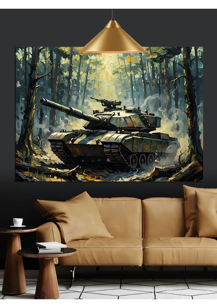 Sisli Ormanda Askeri Tank Dekoratif Kanvas - Mdf Ahşap Tablo fiyatları