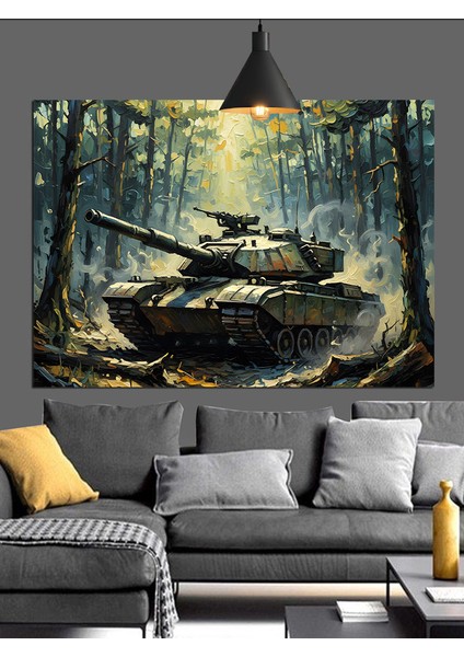 Sisli Ormanda Askeri Tank Dekoratif Kanvas - Mdf Ahşap Tablo modelleri