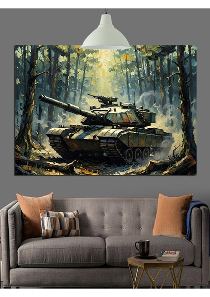 Sisli Ormanda Askeri Tank Dekoratif Kanvas - Mdf Ahşap Tablo fırsatları