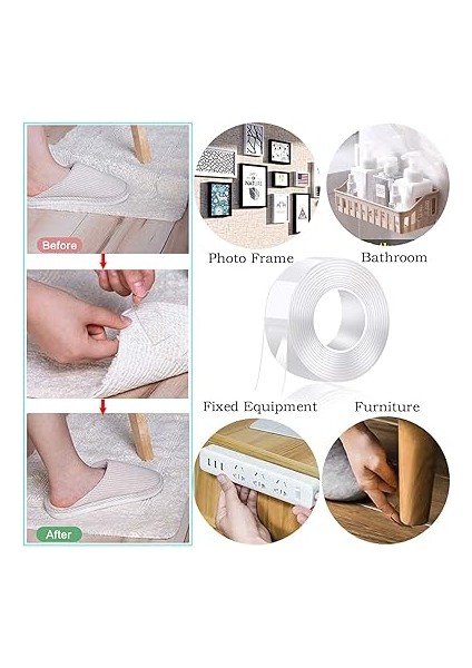 Çift Taraflı Yapışkan Bant, 3 Metre Ekstra Güçlü ve Yıkanabilir, Ince Nano Bant, Çıkarılabilir, Kaymaz, Halı, Mutfak, Tamir, Araba Veya Ofis Için Yapışkanlı Bant indirimleri