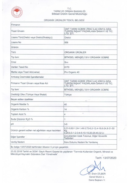 Pro Organıc 40 Sıvı Organik Gübre – Bitki Gelişimi ve Toprak Yapısını Destekleyici – 20 L fiyatları