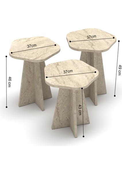 Zigon Sehpa Dekoratif 3’lü Çok Amaçlı Yan Sehpa Çiçek Formlu Traverten fırsatları