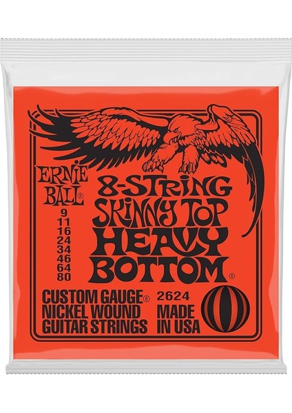 Ball Sıska Üst Ağır Alt Slinky 8-String Elektro Gitar Telleri, Ölçü 9-80