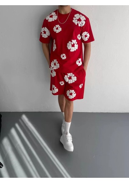 Iki Iplik Kumaş Baskılı T-Shirt Şortlu Takım- Kırmızı fiyatları