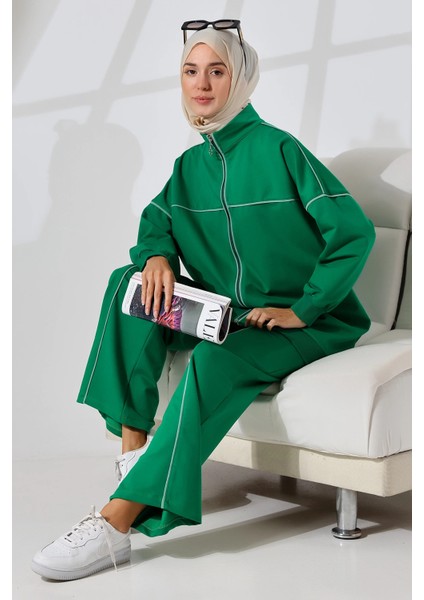 Kadın Benetton Yeşili Mevsimlik Penye Alt Üst Spor ve Rahat Ikili Tunik Pantolon Şık Tesettür Takım fırsatları