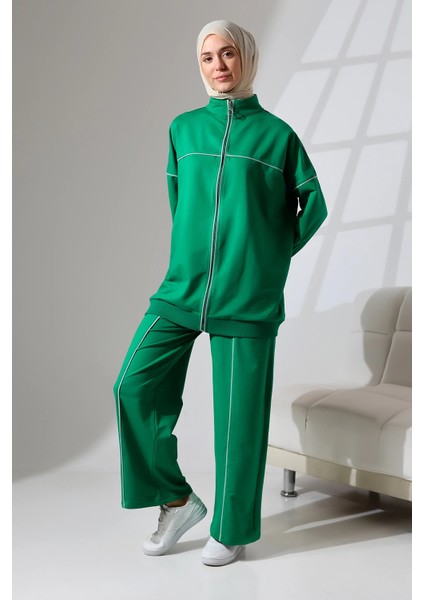 Kadın Benetton Yeşili Mevsimlik Penye Alt Üst Spor ve Rahat Ikili Tunik Pantolon Şık Tesettür Takım indirimleri