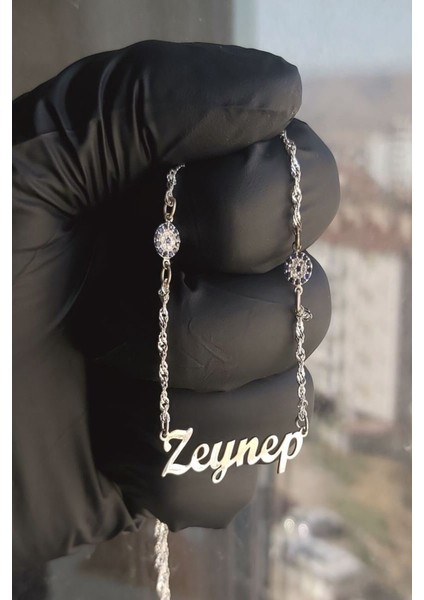 925 Ayar Gümüş 2 Nazar Boncuklu Isimli Kolye