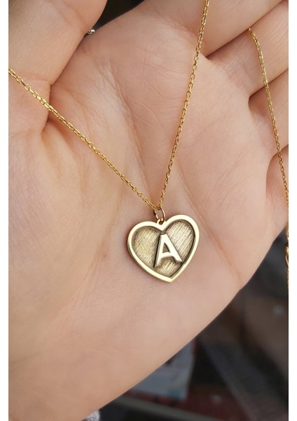 925 Ayar Gümüş 24 Ayar Altın Kaplama Harfli Kalp Kolye