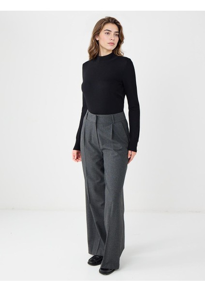 Antrasit Rahat Kesim Bol Paça Yüksek Bel Desenli Pantolon fiyatları
