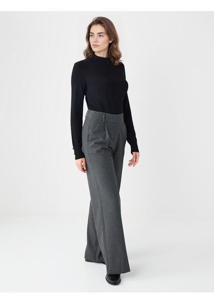 Antrasit Rahat Kesim Bol Paça Yüksek Bel Desenli Pantolon modelleri