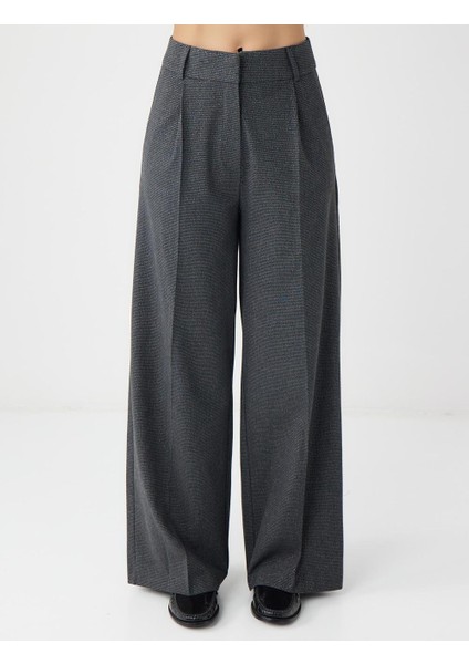 Antrasit Rahat Kesim Bol Paça Yüksek Bel Desenli Pantolon fırsatları