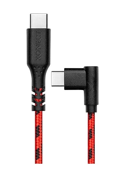 Type-C To Type-C ile Uyumlu iPhone ve Samsung ile Uyumlu Hızlı Şarj ve Data Kablosu 40 cm L Tipi Gaming Hasır Örgülü (Kırmızı)