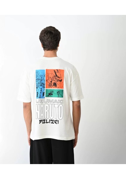 Unisex Bisiklet Yaka Baskılı Oversize T-Shirt - Beyaz indirimleri