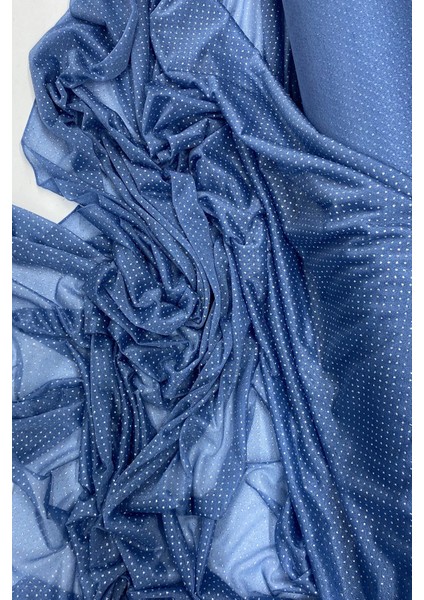 Litaetrend Yağmur Damlası Simli Abiye Elbise Şallık Tül Kumaş Indigo Mavi 89