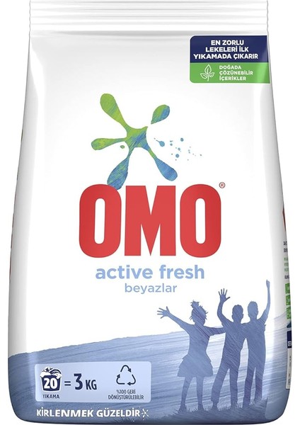 Active Fresh Beyazlar 20 Yıkama Toz Çamaşır Deterjanı 3 kg