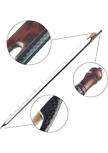 4/4 Keman Keman Yayı Barok Tarzı Karbon Fiber Kaplama Yuvarlak Çubuk Abanoz Beyaz At Kılı Iyi Dengelenmiş modelleri