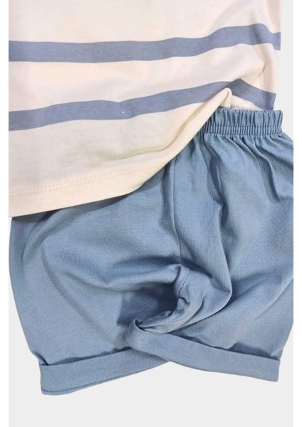 Erkek Bebek Çizgili Ayıcık Nakışlı 2li Yazlık Takım Alt Üst 6-9-12AYLIK indirimleri