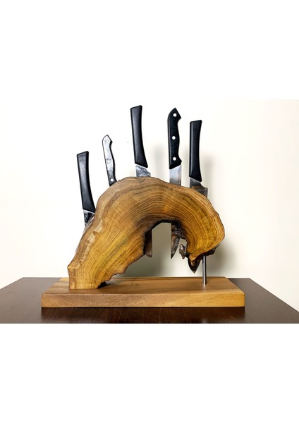 El Yapımı Kiraz ve Ceviz Ağacı Magnetli Bıçaklık | Rustik Mutfak Dekoru | Organik Form & Güçlü Neodyum Mıknatıs