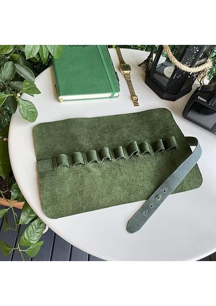 Helsinki - Hakiki Deri Natürel Geniş Tasarım Rulo Kalemlik (Yeşil) indirimleri