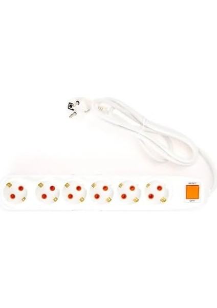Akım Korumalı 6&apos;lı Priz - Beyaz - 1,5 M