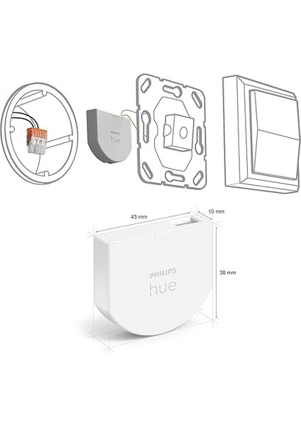 Hue Duvar Şalteri Modülü, Tekli Paket, Hue Lambaların Sürekli Erişilebilmesini Sağlar, Mevcut Duvar Şalterinin Arkasına Kurulum, 1'li Paket fiyatları