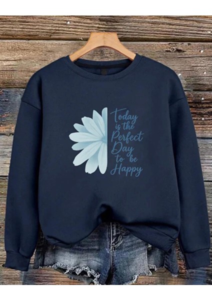 Punıx Büyük Beden Tasarım Çiçek Motto Yazı Baskılı Kışlık Bisiklet Yaka Kadın Sweatshırt