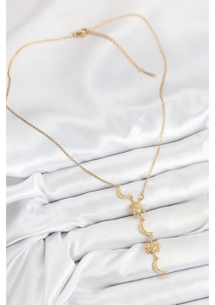 316L Çelik Zirkon Taşlı Güneş Ve Ay Model Gold Renk Kadın Kolye fiyatları