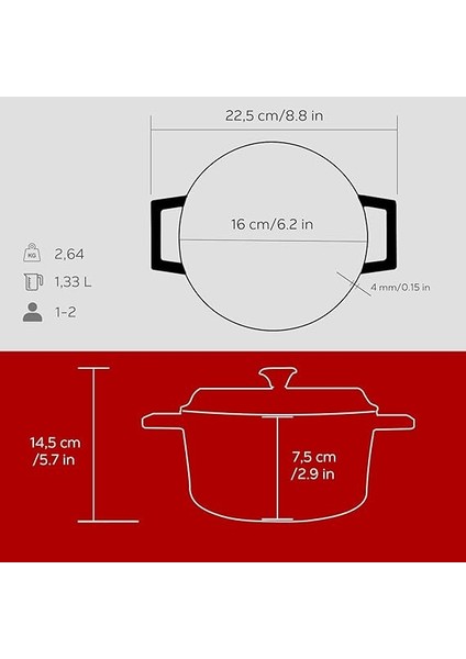 Döküm Yuvarlak Tencere, Trendy, 16CM, Kırmızı fırsatları