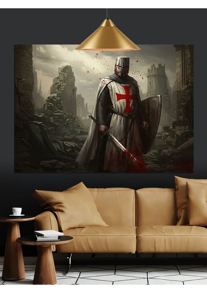 Kılıç Şövalyesi Savaş Zırhı Dekoratif Kanvas - Mdf Ahşap Tablo