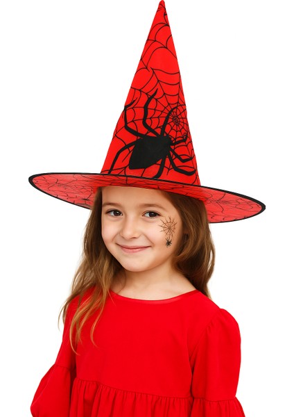 Hallowen cadı şapkası Kırmızı Dev Örümcek Desenli modelleri