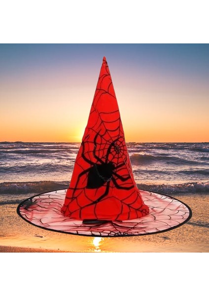 Hallowen cadı şapkası Kırmızı Dev Örümcek Desenli fırsatları