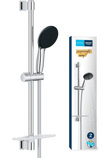 Vitalio Start 110 Sürgülü Duş Seti Sabunluklu, 110MM Yuvarlak 2 Akışlı El Duşu, 600MM Sürgülü Ray, 1750MM Duş Hortumu, Duş Başlığı Seti, Krom, 26952001