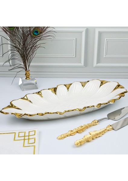 Royking Flora Gold Oval Sunum Tabak 49*22 cm Sln 012