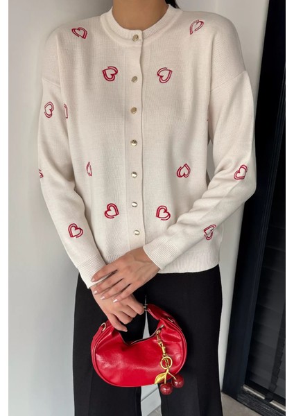 Kalp Nakışlı Kadın Triko Hırka (S-M-L Uyumludur) P-00018884 fiyatları