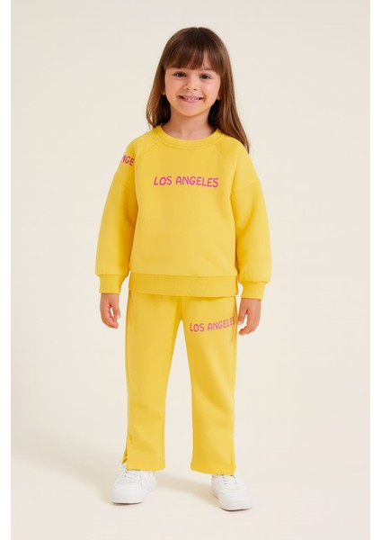 Yazı Baskılı Iki Ip Kız Çocuk Takım Sarın